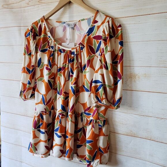 Compania Fantastica Estampado Floral Ruffle Hem Round Neck Blouse Women's Small - Picture 4 of 9